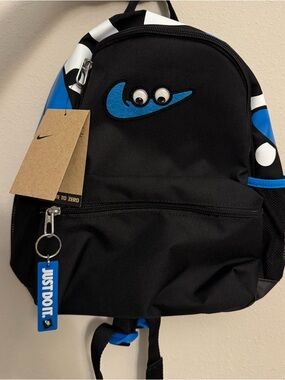Nike Kids Black & Blue Mini Backpack with Playful Swoosh Eyes